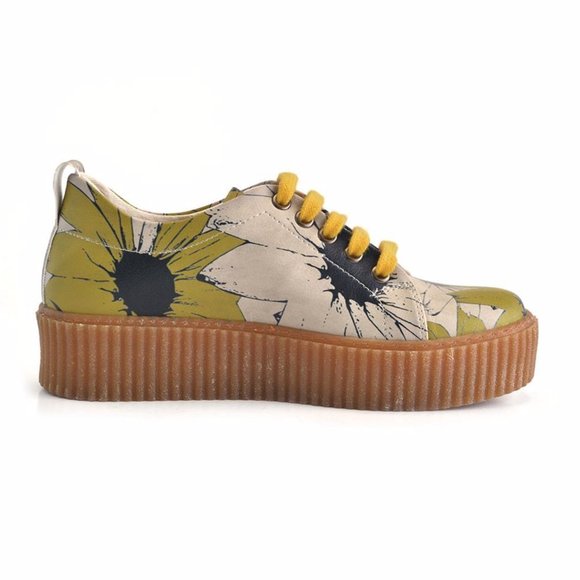 Goby Shoes - Green Beige Flower Sneakers - Picture 4 of 5